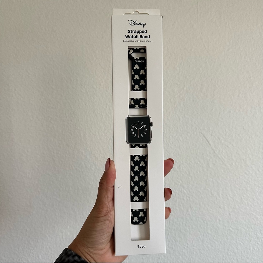 NWT Typo Disney Black + White Silicone Mickey Strapped Apple Watch Band 38/40mm
